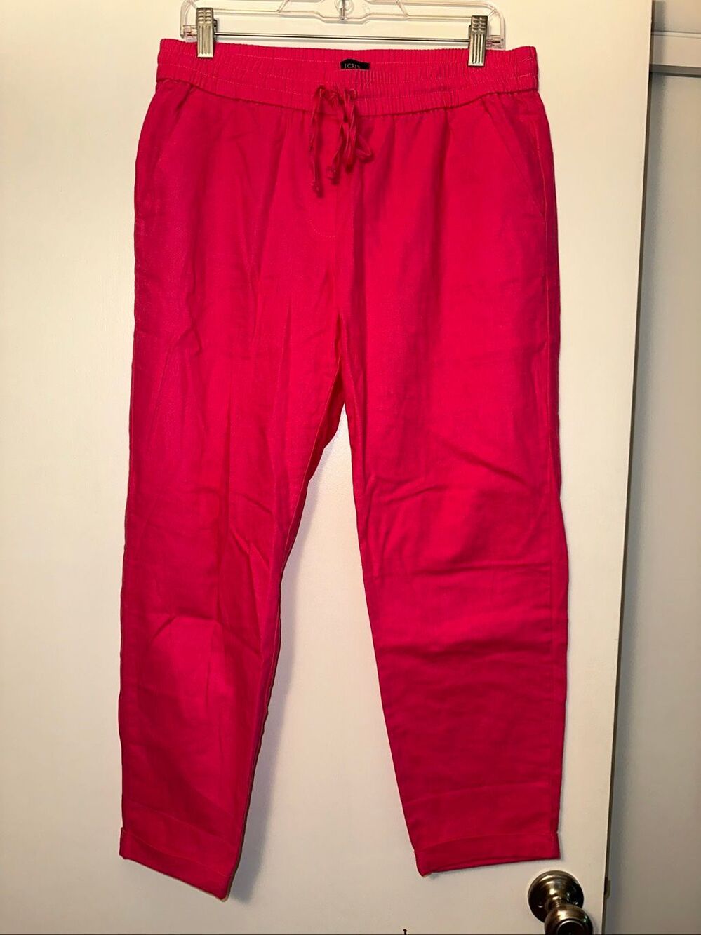 J. Crew Womens Size 8 Linen Blend High Rise Ankle Chino Pants Hot Pink EUC